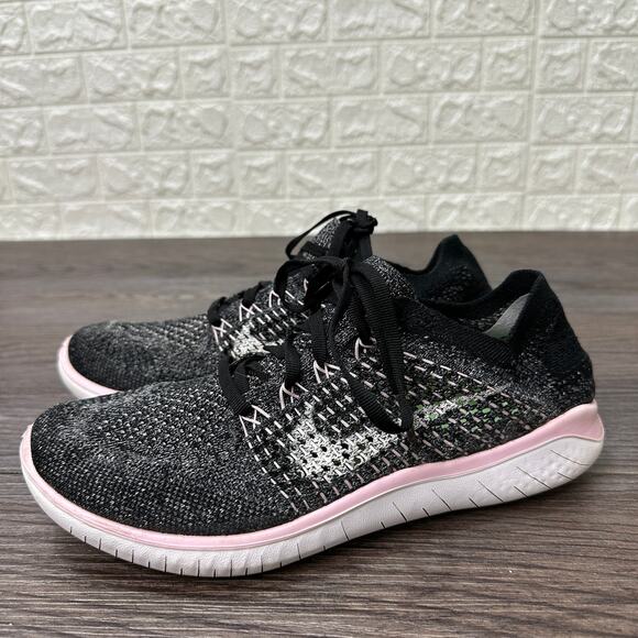 Nike Free RN Fly-Knit Running Shoe WMN 7 Black White Pink Lace-Up Sneaker Sporty - Picture 3 of 7